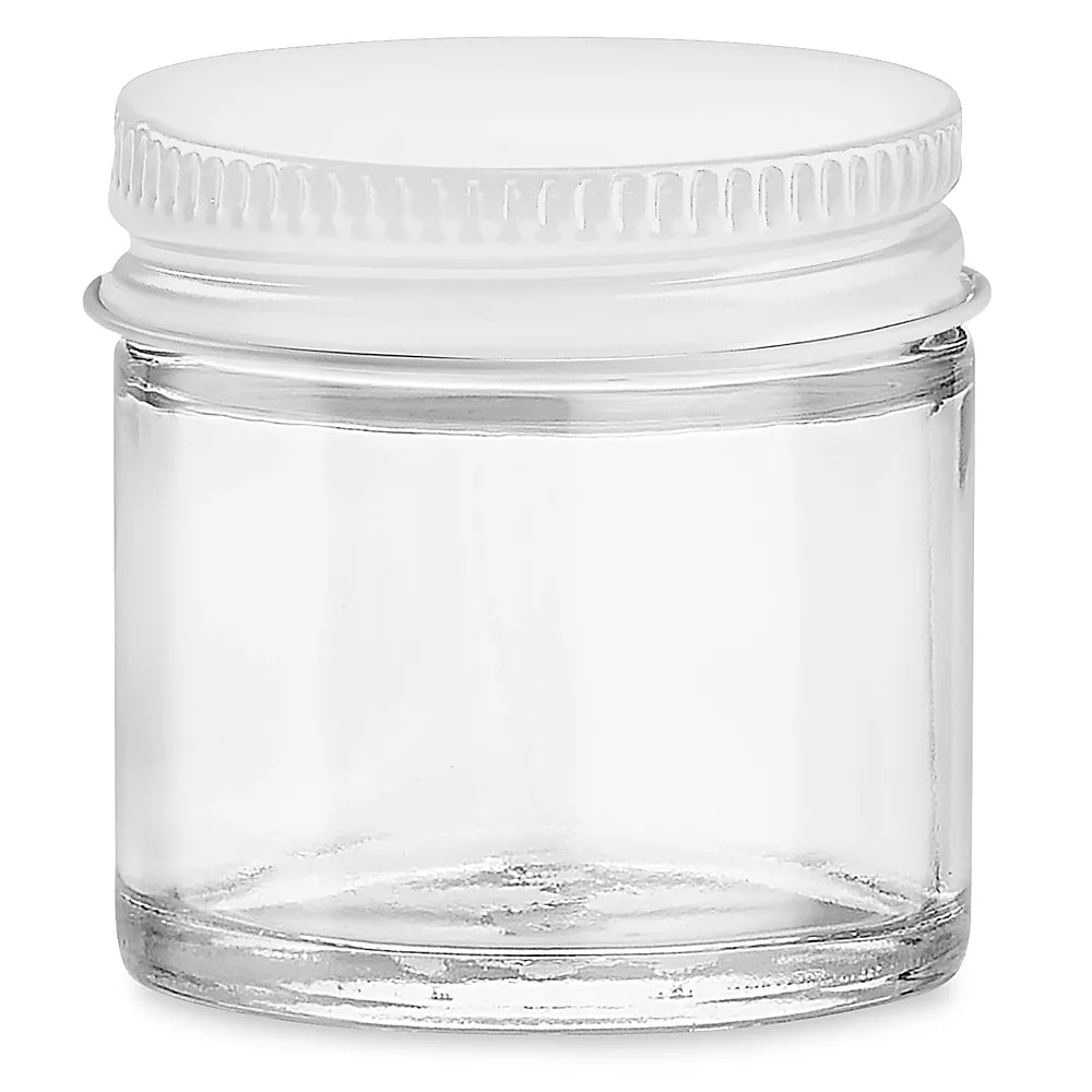 1oz Clear Straight-Sided Glass Jar with White Metal Lid