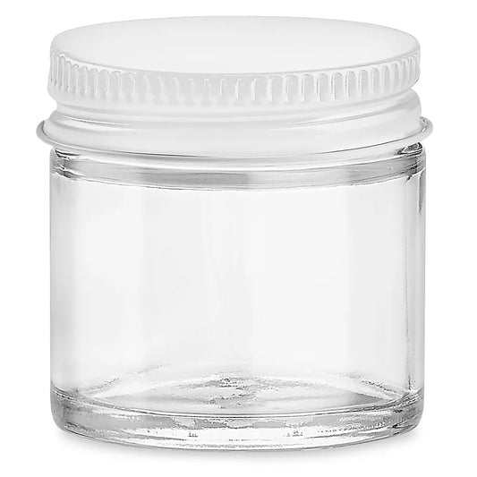 1oz Clear Straight-Sided Glass Jar with White Metal Lid